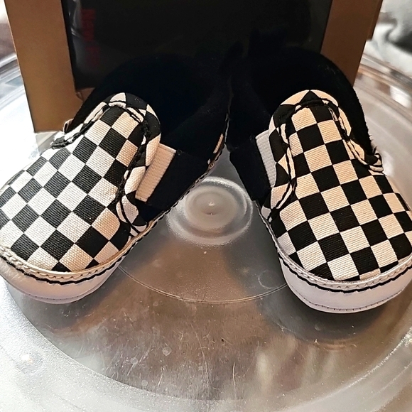I Slip-On V Crib 'Checker - Black White' NB VANS SNEAKERS ADORABLE COOL - Picture 3 of 11